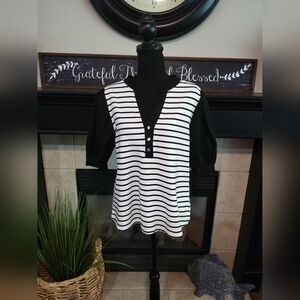 Black and White Striped Women's Top